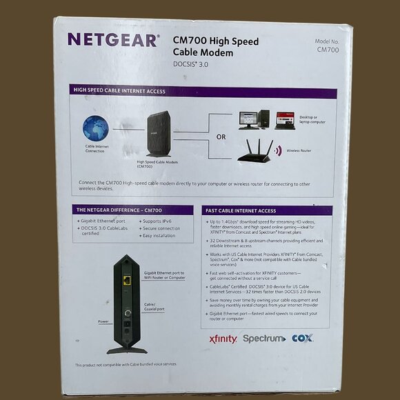 Netgear CM700 High Speed Cable Modem DOCSIS 3.0 Up To 1.4Gbps Xfinity Spectrum & - Picture 3 of 11